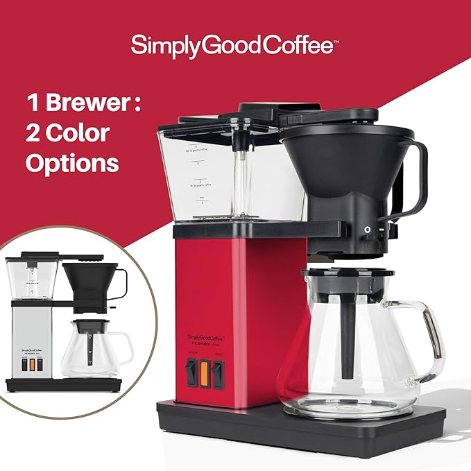 SimplyGoodCoffee Coffee Maker/Coffee Machine. 8 Cup Automatic Drip Pour Over Coffee Brewer With Vinyl Wrap Custom Kit. Easy To Use Gold Cup Standard. Matte Red