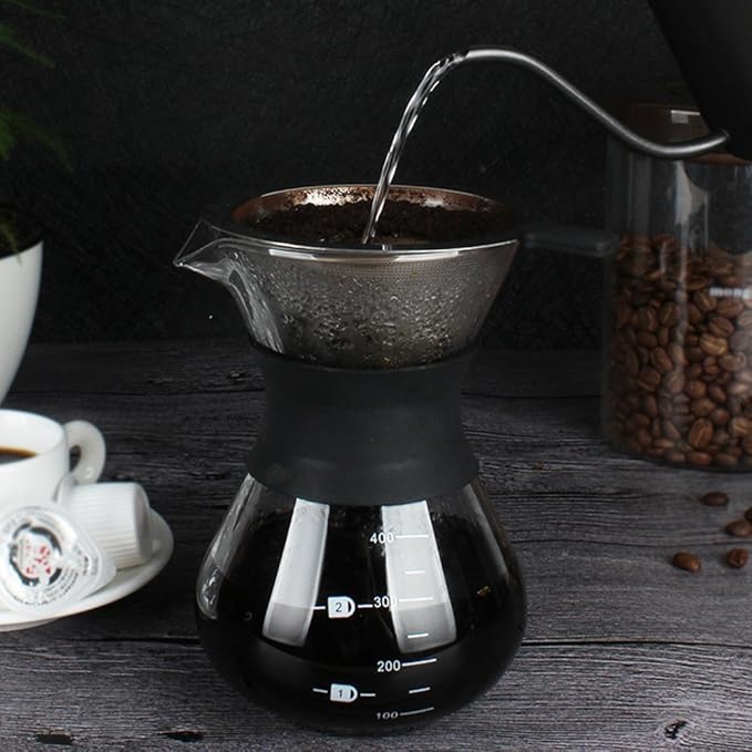 Pour Over Coffee MakerManual Hand Drip Coffee Maker Glass Pot With Stainless Steel Filter For Home