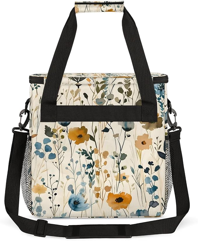 Flower Poppy Floral Coffee Maker Carring Bag Large Insulated Storage Organizer Case Tote Bags with Shoulder Strap for Travel Work Picnic
