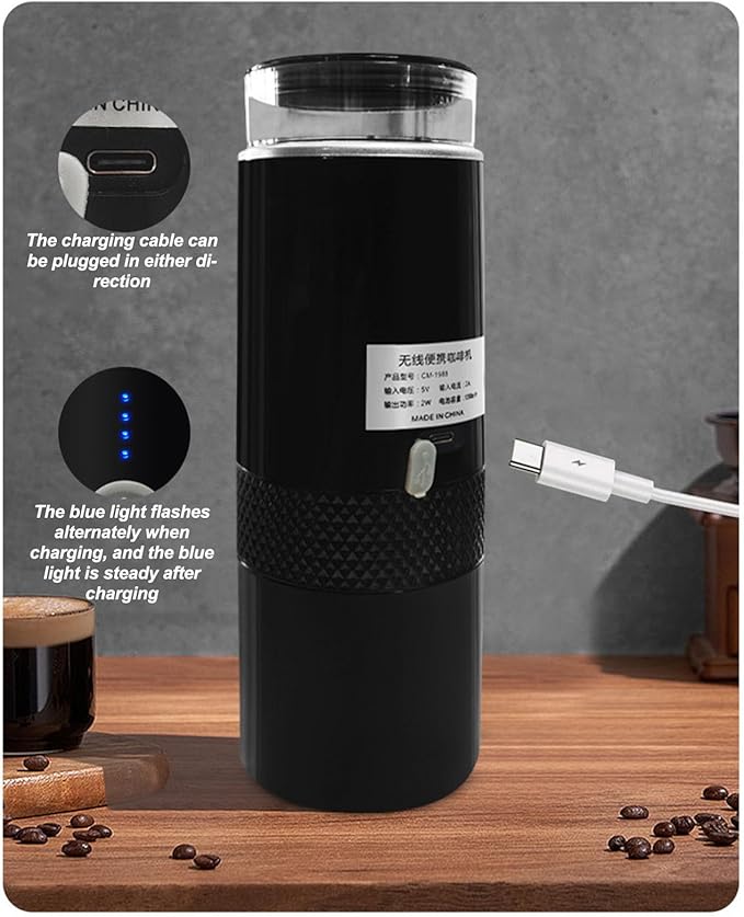 Portable Electric Coffee Maker Rechargeable Battery Powered Espresso Machine with 1200mAh Battery Lightweight 400g Design for Travel Camping Includes Storage Bag and Spoons