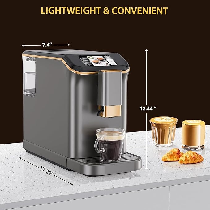 20 Bar Fully Automatic Espresso Machine with Dual Boiler Built-In Grinder &amp Milk Frother Auto-Cleaning LCD Touch Control – Ideal for Coffee Lovers – Interstellar Gray Electroplating Gun Metal