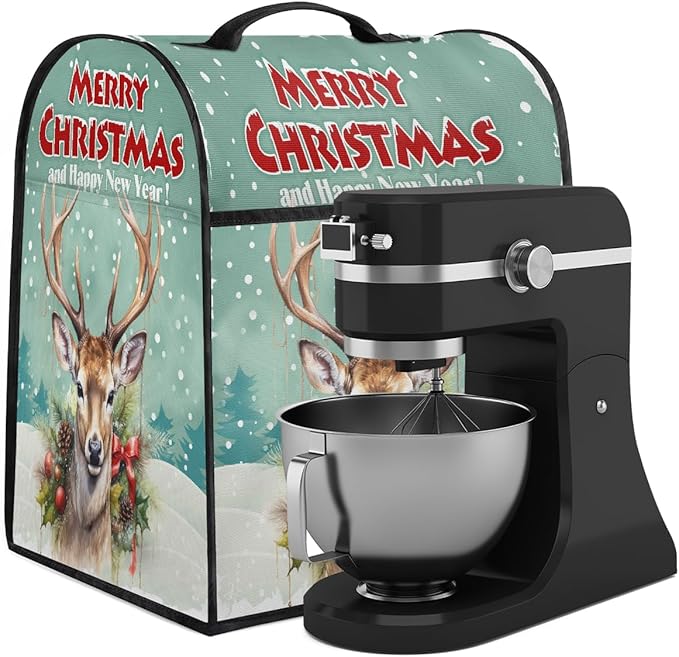 cfpolar Kitchen Aid Mixer Cover Compatible with 6-8 Quarts Christmas Animal Elk Holly Stand Mixer Cover Kitchen Aid Mixers Accessories Appliance Organizer Bag Dust Covers with Zipper Pocket