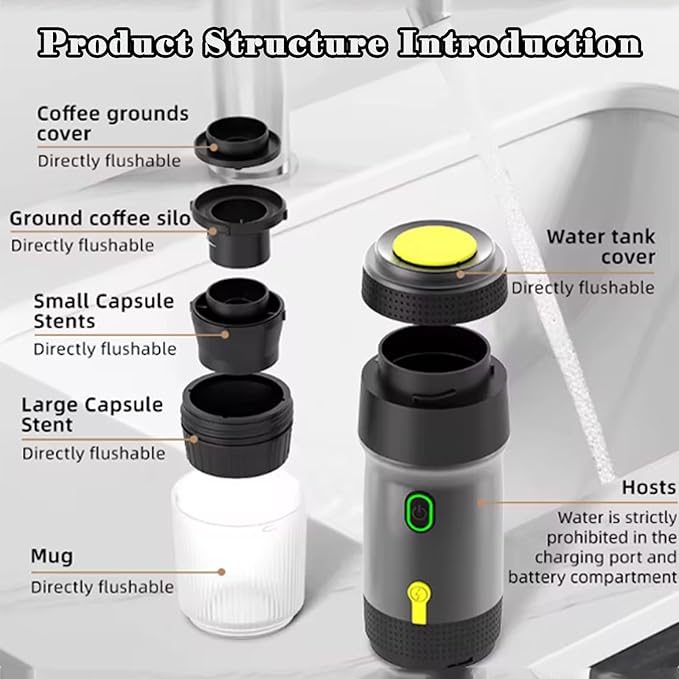 APLUSH Portable Coffee Maker60Ml Electric Wireless Espresso Coffee Machine for Coffee Capsule/PowderTravel Coffee Maker for Camping Travel Hiking OfficeGreen