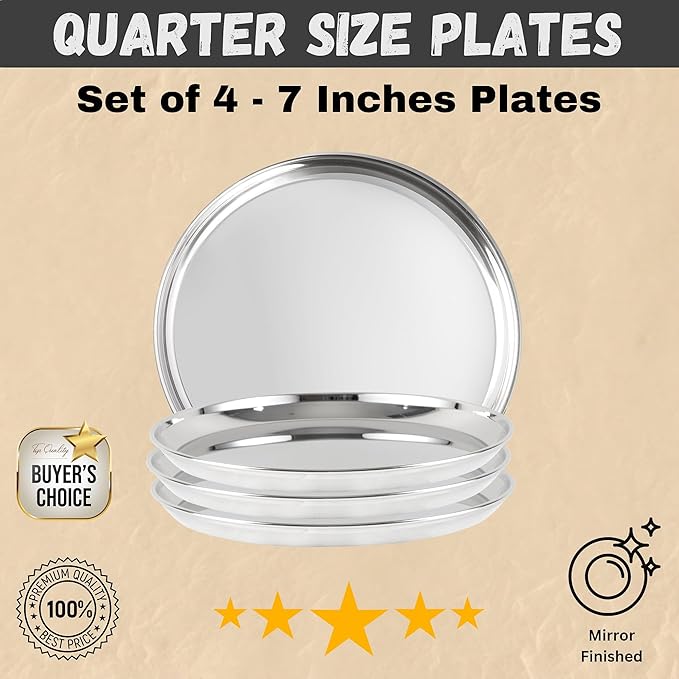 Stainless Steel Dinnerware Set of 32 Pcs (Dinner Plates Cups Dishes Bowls) Metal Dinnerware Sets Dishwasher Safe Reusable Dinner Set for Home Kitchen Camping - Service for 4