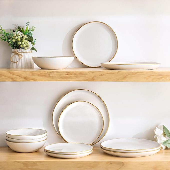 AmorArc Ceramic Dinnerware SetsHandmade Reactive Glaze Stoneware Plates and Bowls SetsHighly Scratch Resistant | Dishwasher &amp Microwave Safe Dishes SetService for 4 (12pc)
