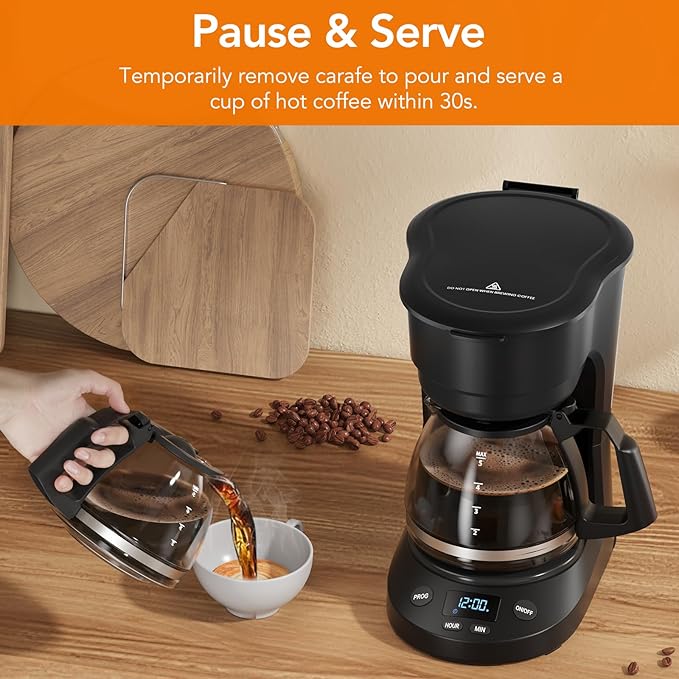 5-Cup Programmable Drip Coffee Maker a compact coffee machine with a digital clock and 24-hour programmable timer featuring Auto Shut-Off and a Removable Filter Basket for Home &amp Office.