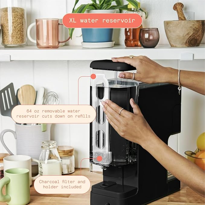 B - Perfect Grind Programmable Single-Serve Coffee Maker with Built-In Grinder Fresh Ground Brewing Touch Controls Reusable Filter Compact Countertop Design (Black Sesame)