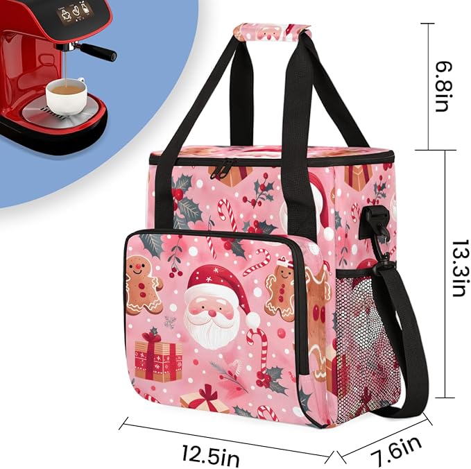 Colorful Santa Claus Coffee Maker Carrying Bag Portable Travel Storage Tote Bag Compatible with K-Mini or K-Mini Plus Single Serve Coffee Brewer Carrying Case with Multiple Pockets &amp Shoulder St
