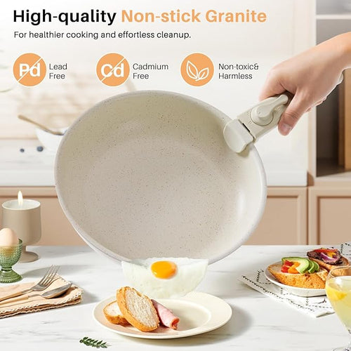 12 PCS Pots and Pans Set Non Stick Kitchen Induction Cookware Oven-Safe Stackable RV Cookware with Detachable Handle