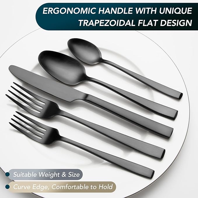 Matte Black Silverware Set EIUBUIE 40-Piece Premium Stainless Steel Black Cutlery Set for 8 Matte Flatware Sets Kitchen Utensils Sets Include Forks Spoons Knives