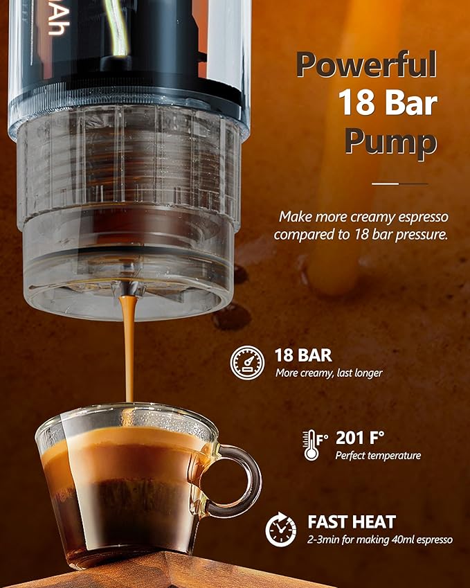CONQUECO Portable Espresso Machine Travel: 12v Car Coffee Maker Set with Battery for Camping - Small Electric - 2.5 Mins Heating - With Ground Coffee &amp NS Capsule &amp Handbag for RV Hiking Off