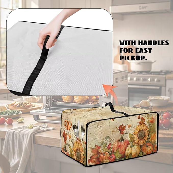 Doojoayie Pumpkin Sunflower Toaster Cover 4 Slice Toaster Oven Cover Dust Resistant Appliance Covers for Kitchen Counter Thanksgiving Home Kitchen Decoration