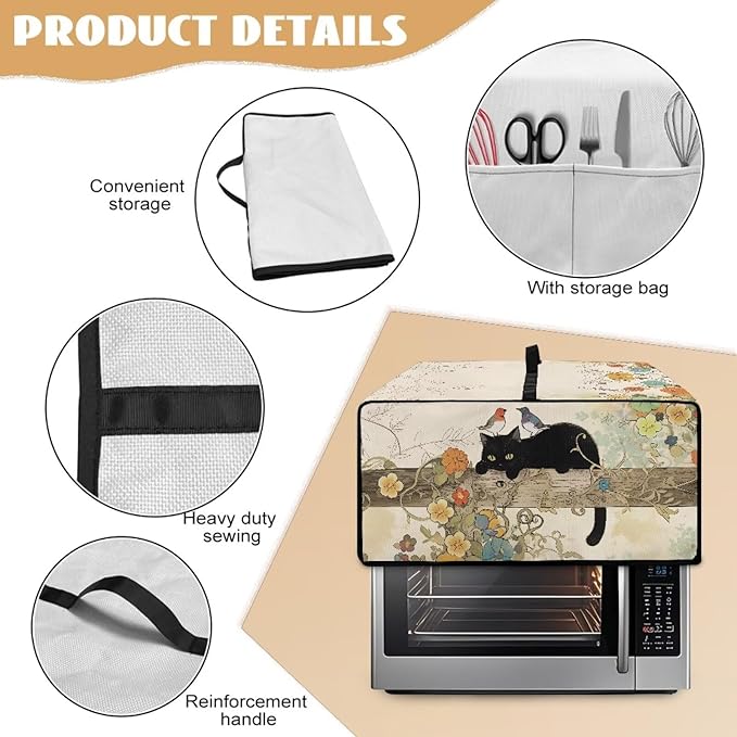 Doojoayie Black Cat Coffee Appliance Dust Cover 6 Slice Toaster Cover Small Appliance Dust Protector for Toaster Oven/Bread Making Machine/Air Fryer