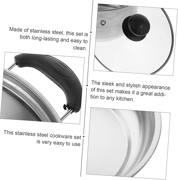 Cabilock 1Set Stainless Steel Cookware Set Noodle Pot Frying Pan Set Portable Kitchen Cooking Pots for Soups Stews and Milk Heat Insulated Handles for Home and Restaurant