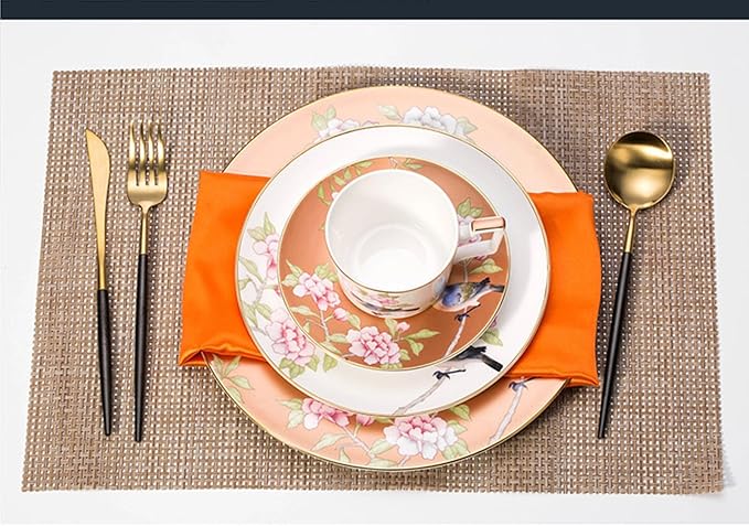 24 piece bone china dinnerware set for 6 luxury dinnerware sets for home wedding partyFreezer Safe Elegant Dining PlatesFlower and bird elements AJW12