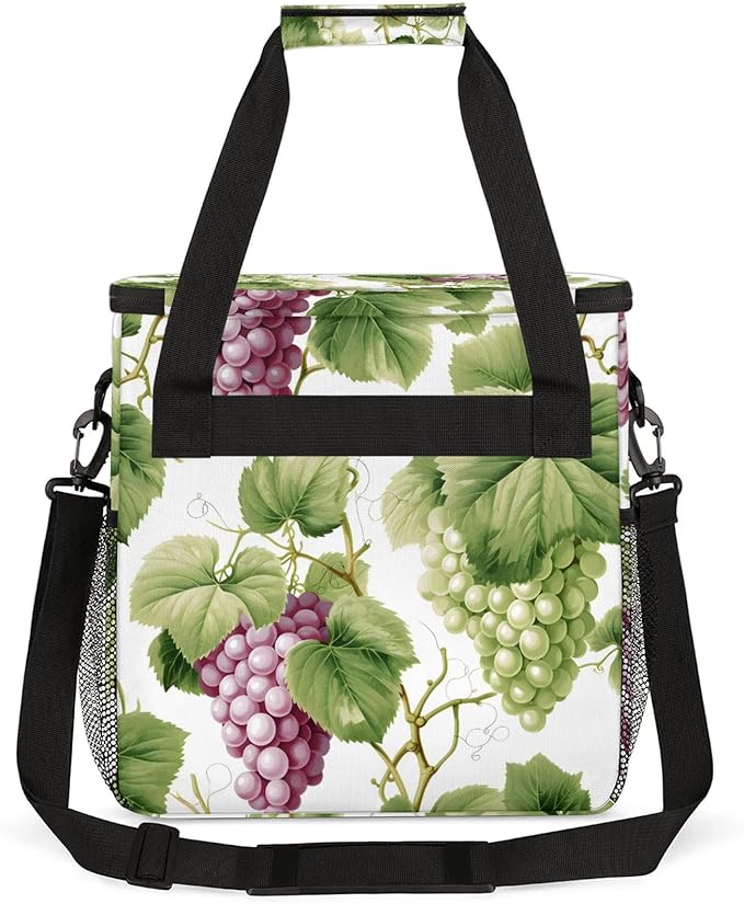 Grapes Purple Green Coffee Maker Carring Bag Large Insulated Storage Organizer Case Tote Bags with Shoulder Strap for Travel Work Picnic