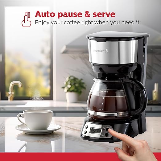 Holstein Housewares 5-Cup Programmable Coffee Maker 25oz Drip Coffee Machine with Auto Brew Timer Pause &amp Serve Compact Design – Perfect for Home Office &amp Dorm Use Black