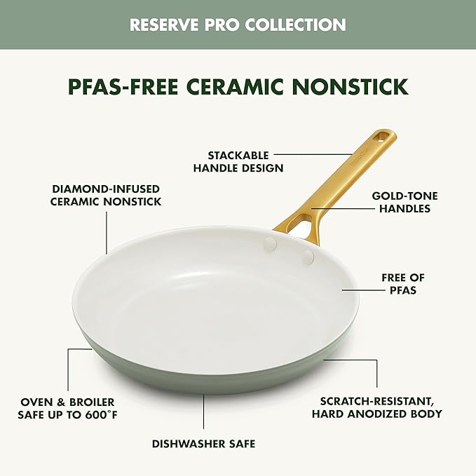 GreenPan Nonstick Reserve Pro 10 Piece Cookware Set NSF Certified Ceramic Hard Anodized PFAS-Free Pots &amp Pans Set with Lids Stainless Steel Handles Oven &amp Dishwasher Safe Moss Green