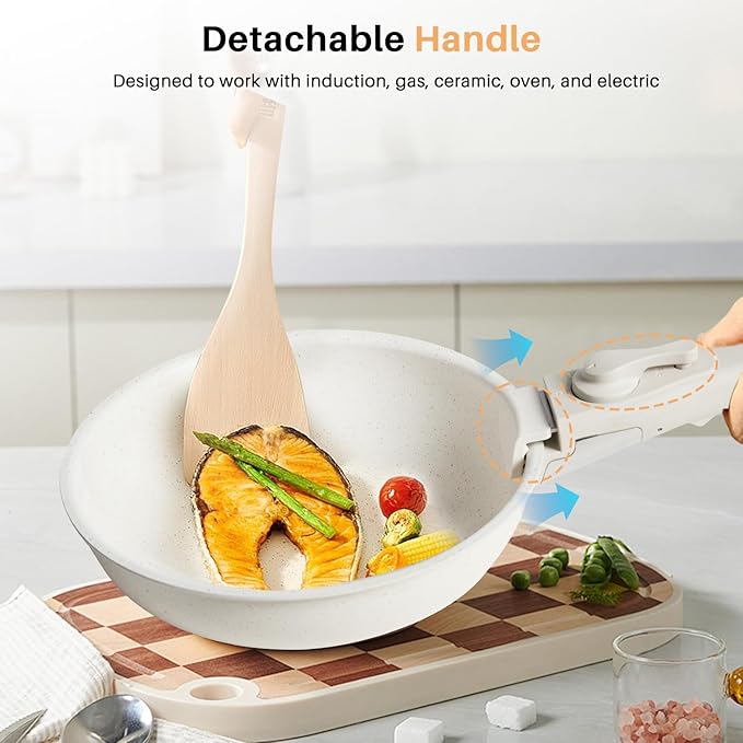 12 PCS Pots and Pans Set Non Stick Kitchen Induction Cookware Oven-Safe Stackable RV Cookware with Detachable Handle