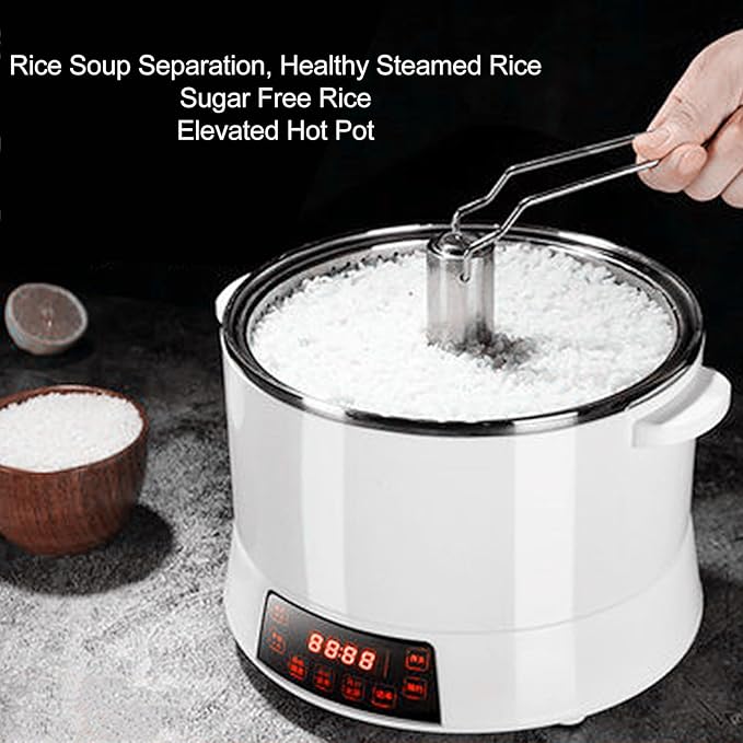 Rice Cooker Sugar Removal Lifting Electric Food Steamer Fast Cooking Non Stick Rice Maker for Steaming Rice Soup (US Plug 110V)