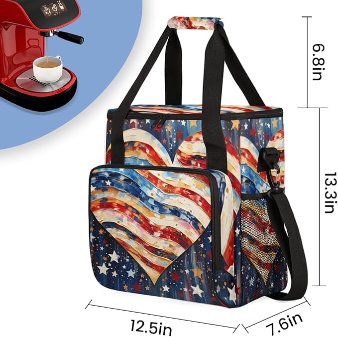 Passion &amp Patriotism 4th of July Coffee Maker Carrying Bag Travel Storage Bag Compatible with K-Mini or K-Mini Plus Single Serve Coffee Brewer Carrying Case with Multiple Pockets &amp Shoulder