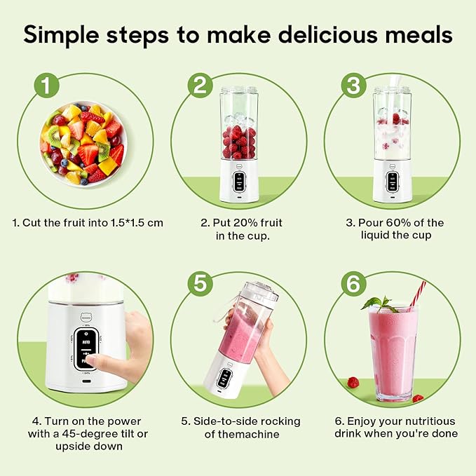MIAOKE 2026 Upgrade 700 ML Portable Smoothie Blender Rechargeable Personal Blende Contains both Automatic and Pulse Functions with Travel Cup and Lid 6 Sharp Blades Mixer Blender Machine Kitchen