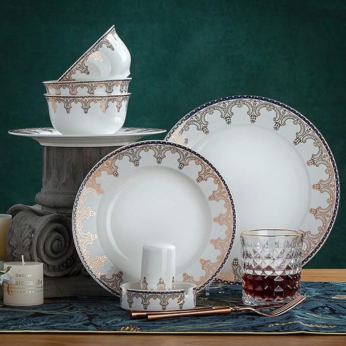 Ceramics Dinnerware Set with 46 PiecesBowl/Dish/Soup Pot/Spoon|Dinner SetsEuropean Gold Pattern Porcelain Combination Set