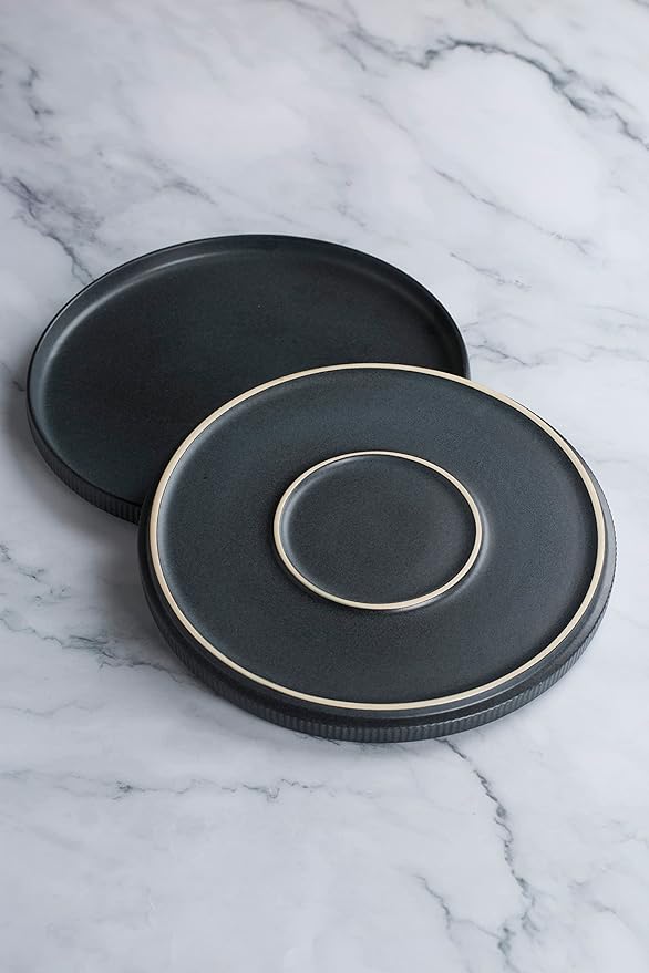 Famiware Star Dinnerware Set with Plates and Bowls Service for 4 (16-Piece) Stoneware Kitchen Dishes Dinner Sets - Full Glaze Matte Dark Charcoal