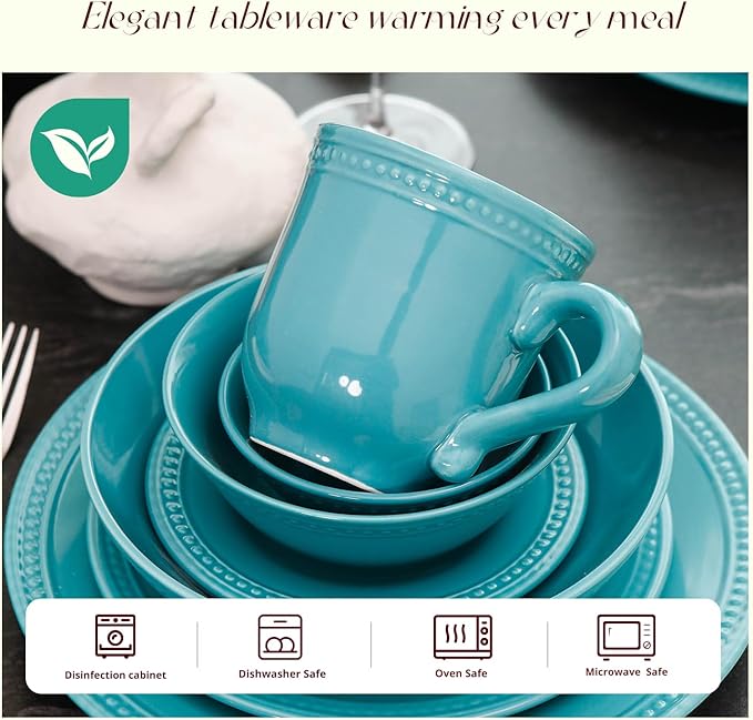 Pearl Dots Stoneware Dinnerware Set (20pc Set Turquoise)