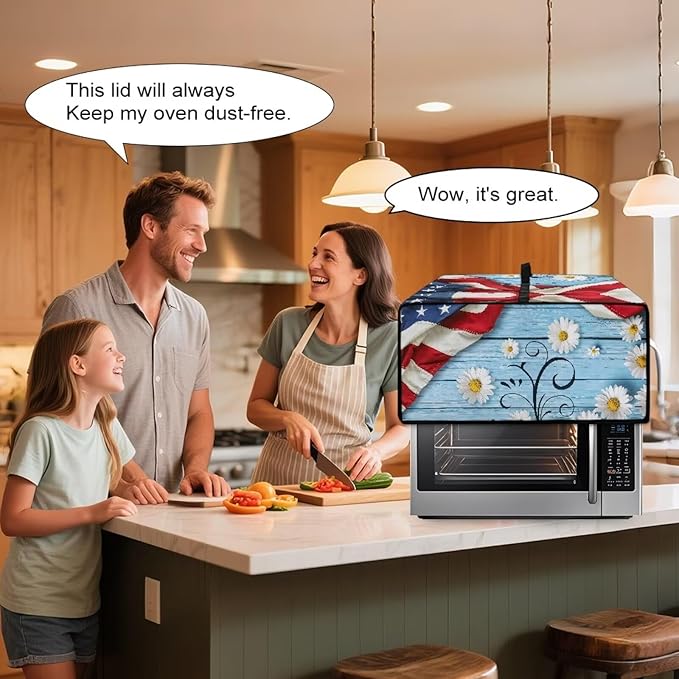 Doojoayie American Flag Toaster Oven Cover Daisy Print 4 Slice Bread Machine Dust Protector Universal Fit Dust-proof &amp Stain Resistant Covers for Kitchen Appliance Protection