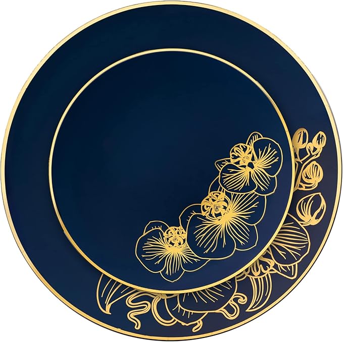 Nicole Fantini's Elegant Orchard Collection Party Dinner Sets: Economical Stylish Navy Blue &amp Gold Party Serving for 50 Person: 300 Pieces