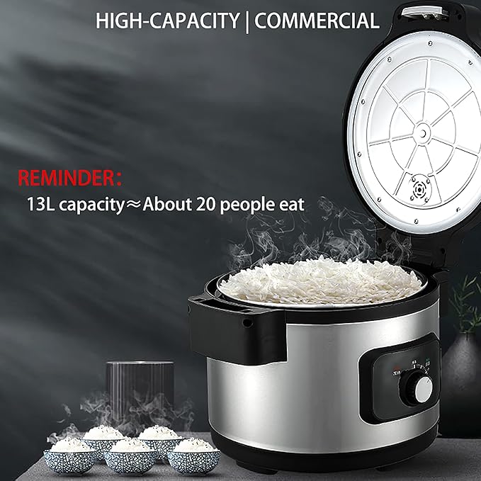 Commercial Rice Cooker WarmerStainless Steel Electric Rice Cooker13L High Capacity for 10-25 PeopleHousehold Rice CookerAutomatic Rice Cooker with Non-Stick Panfor Restaurants Hotels