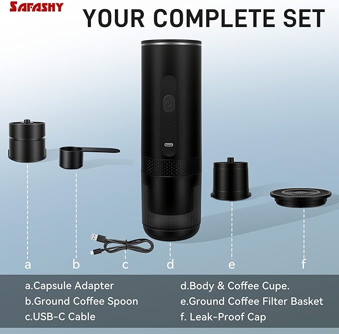 Portable Electric Coffee Maker Espresso Machine Car Coffee Maker for Travel Self-Heating with USB-C Battery Powered with 7800mAh for Ground Coffee &amp NS Capsule for RV Hiking OfficeGifts for