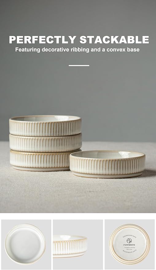 Famiware Dinnerware Set for 4 (12 Piece) and 4oz Dipping Bowl Set (6 Piece) - Star Stoneware Dishes - Cappuccino White