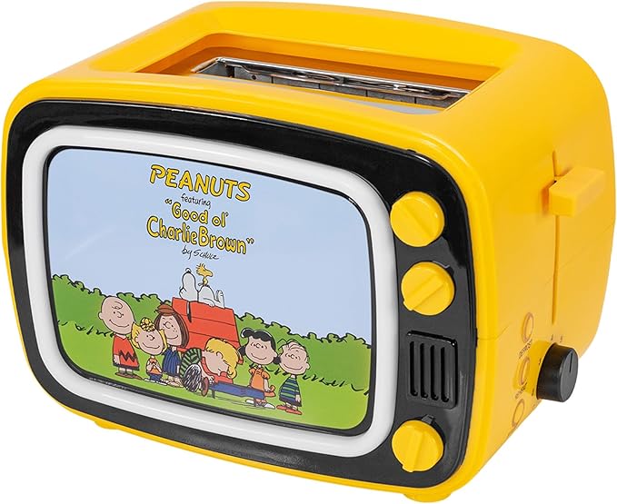 Uncanny Brands Peanuts Retro TV Toaster with Light Up Frame Two Slice Model with Snoopy Artwork Themed Kitchen Appliance