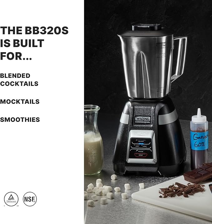 Waring Commercial BB320S Blade 1 HP Blender Touchpad Controls with 48 oz Stainless Steel Container 120V 5-15 Phase Plug Black