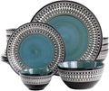 Blue Sage Double Bowl Stoneware Dinnerware Set in Blue - 16 Piece