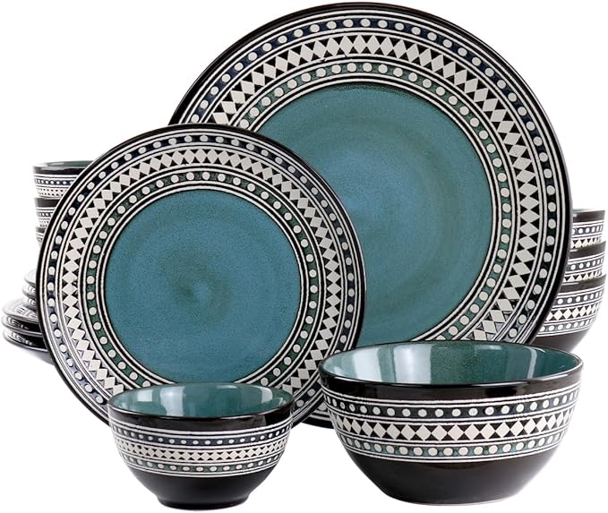 Blue Sage Double Bowl Stoneware Dinnerware Set in Blue - 16 Piece
