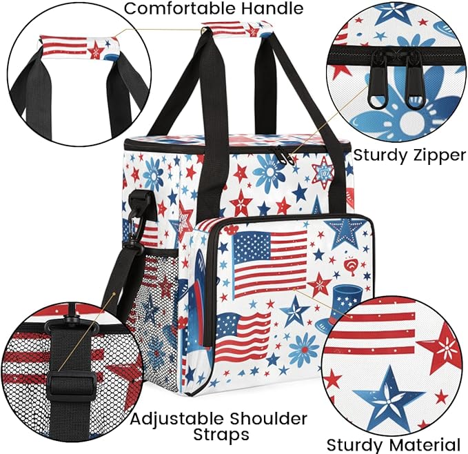 4th of JulyWaving flag Coffee Maker Carrying Bag Travel Storage Bag Compatible with K-Mini or K-Mini Plus Single Serve Coffee Brewer Carrying Case with Multiple Pockets &amp Shoulder Strap