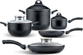 Pensofal Biostone Set 9 Pcs 2 Frypans 20-26Cm and 1 Pastasì 5 Lt Family and 1Saucepan 2 Handles 20Cm 1 Glass Lid 26Cm-Diameter 30 cm Aluminium Black
