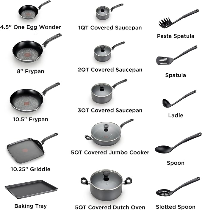Upgrade Your Kitchen with the 20-Piece Easy Care Nonstick Cookware Set - Grey Dishwasher Safe Heat Indicator