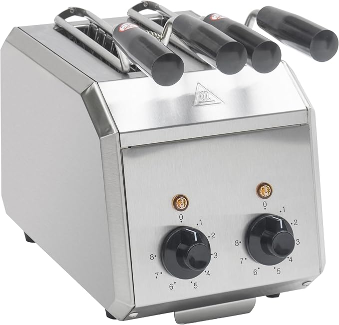 2 Slice ToasterStainless Steel Toaster with 2 Slice Wide Slot 600W per Slot for Energy Efficiency with SUS 304 Tongs 8 Minutes Timer Removable Crumb Tray For Home and Commercial Use