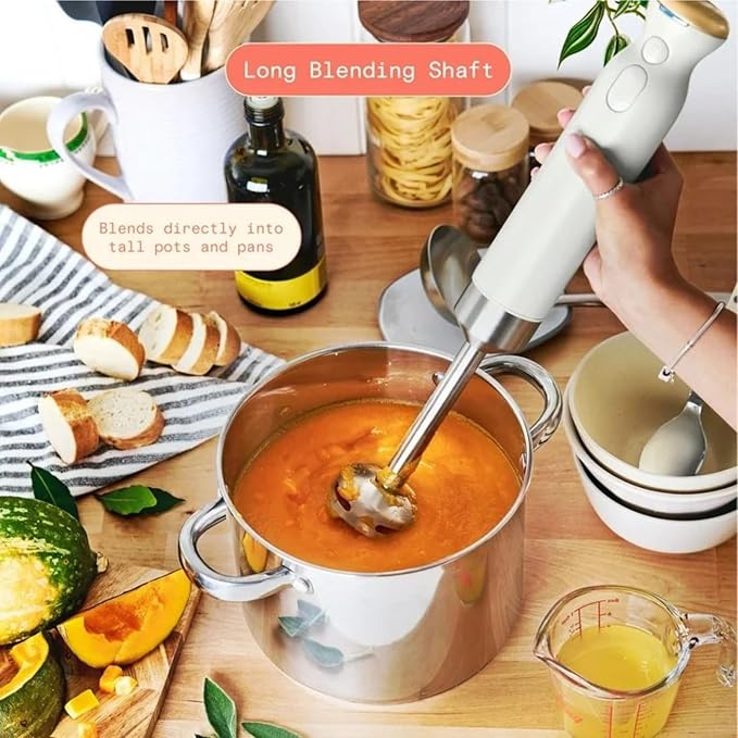 Cordless Hand Blender with 2-Cup Chopper Whisk &amp Large Measuring Cup Perfect for Cooking Smoothies Sauces Purees and Meal Prep (White Icing)