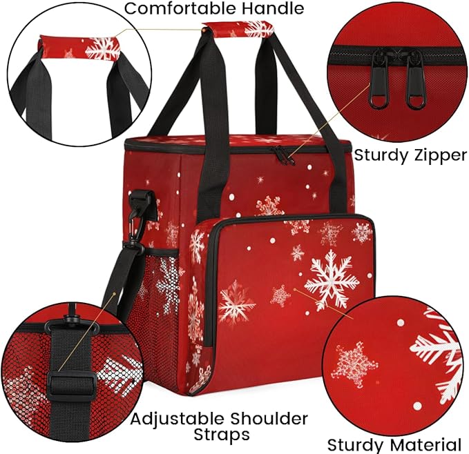 Xmas Snowflakes Coffee Maker Carrying Bag Dreamy Snowflakes Travel Storage Bag Compatible with K-Mini or K-Mini Plus Single Serve Coffee Brewer Carrying Case with Multiple Pockets &amp Shoulder Str