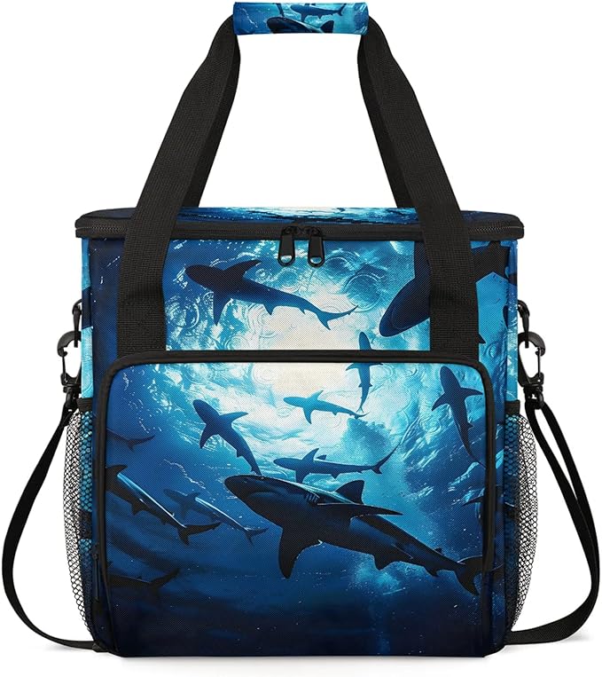 Shark Ocean Sea Travel Coffee Maker Carrying Bag Large Organizer Storage Tote Bag Insulated Reusable Cooler Grocery Bags