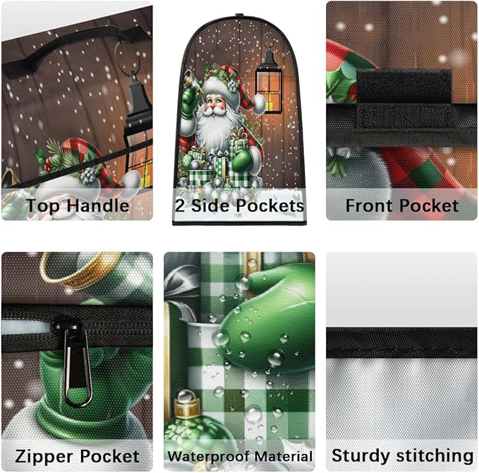 cfpolar Kitchen Aid Mixer Cover Compatible with 6-8 Quarts Xmas Santa Claus Green Holly Stand Mixer Cover Kitchen Aid Mixers Accessories Appliance Organizer Bag Dust Covers with Zipper Pocket