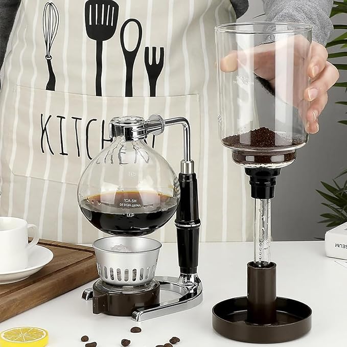 Siphon Coffee Maker Glass Siphon Vacuum Coffee Maker with Metal Base 3-5 Cup Vacuum Glass Siphon Pot Percolators Heat Resistant Glass and Long Service Life for Office Home Cafe