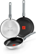 Monix Elite Non Stick Set of 3 Frying Pans 20-24-26 cm 18/10 Stainless Steel Three-Layer Non-Stick Coating PFOA-Free TherMonix Temperature Display Ergonomic Soft Touch Handle