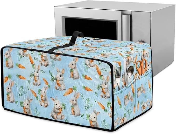 Air Fryer Toaster Smart Oven Dust Cover Bunny Carrot Printed Toaster Oven Cover with Side Pockets for Kitchen Counter Easter Decorative S