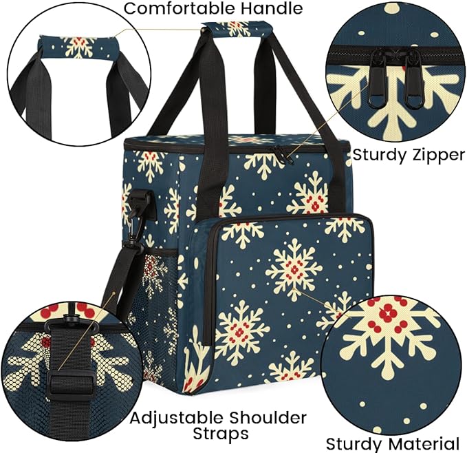 Christmas Snowflakes Coffee Maker Carrying Bag Dreamy Snowflakes Travel Storage Bag Compatible with K-Mini or K-Mini Plus Single Serve Coffee Brewer Carrying Case with Pockets &amp Shoulder Strap